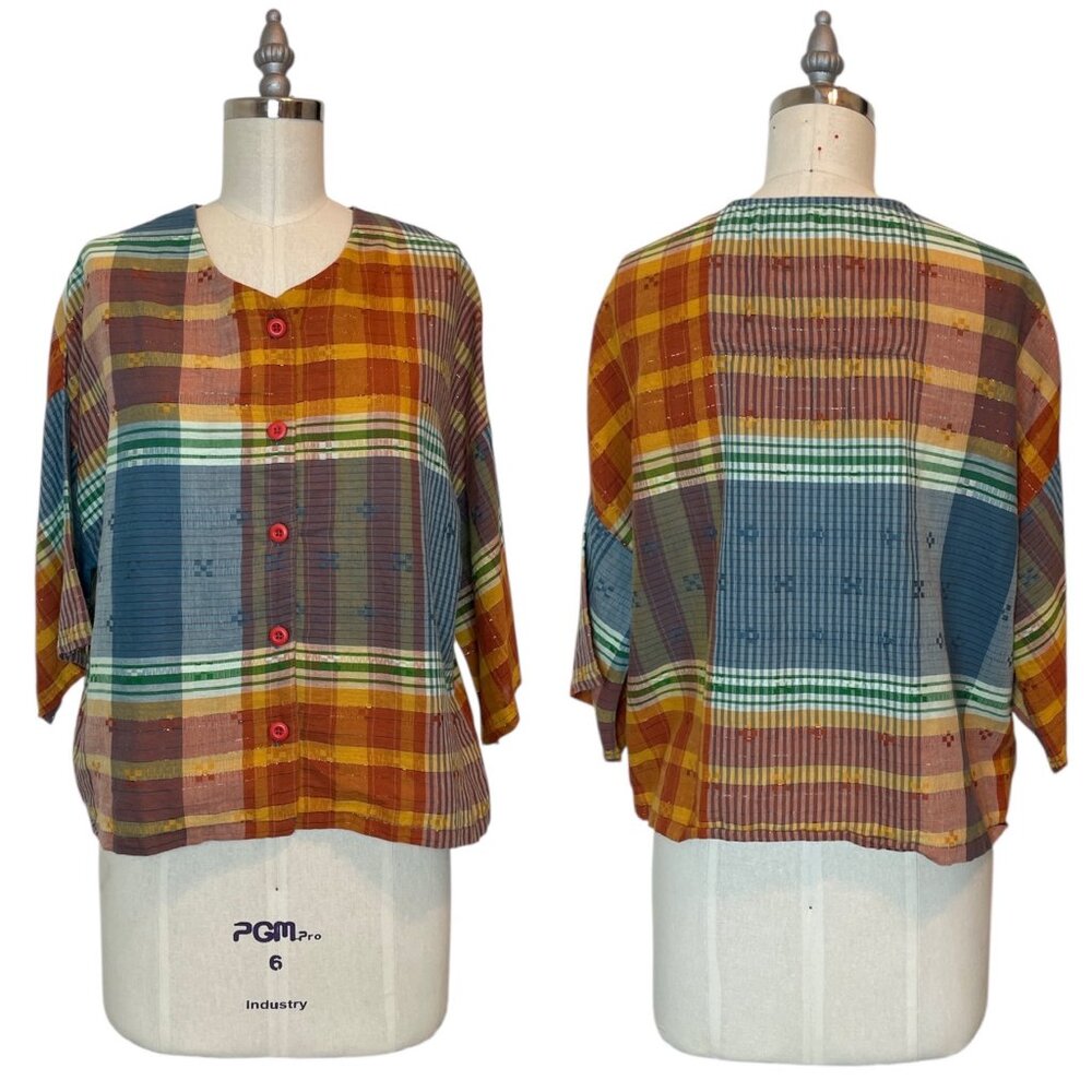 Ace & Jig Plaid Button Down Multi-Color Blouse \\… - image 2